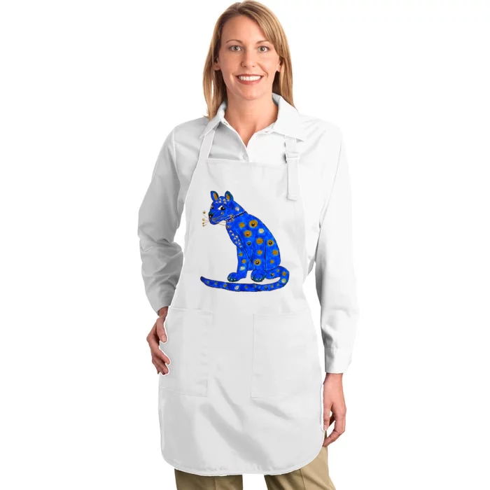 Funny ABBA Ugly Blue Cat Full-Length Apron With Pocket