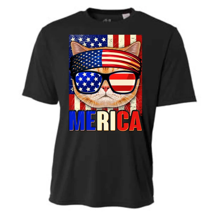 Funny American USA Flag Merica Cat Cooling Performance Crew T-Shirt