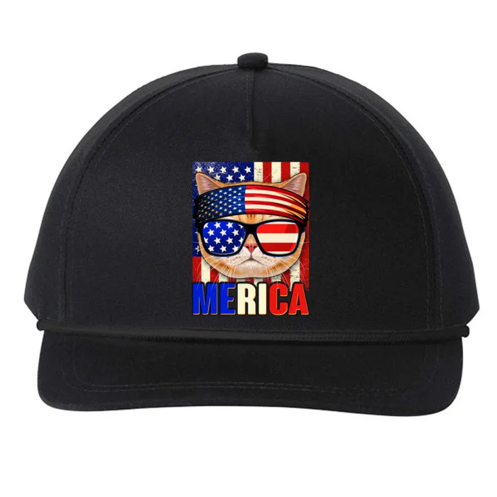 Funny American USA Flag Merica Cat Snapback Five-Panel Rope Hat