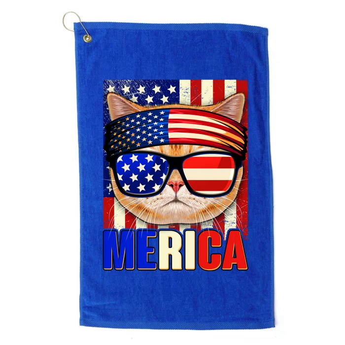 Funny American USA Flag Merica Cat Platinum Collection Golf Towel