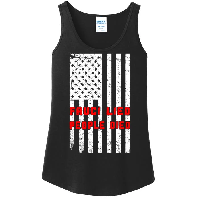 Fauci Lied People Died American Flag Ladies Essential Tank