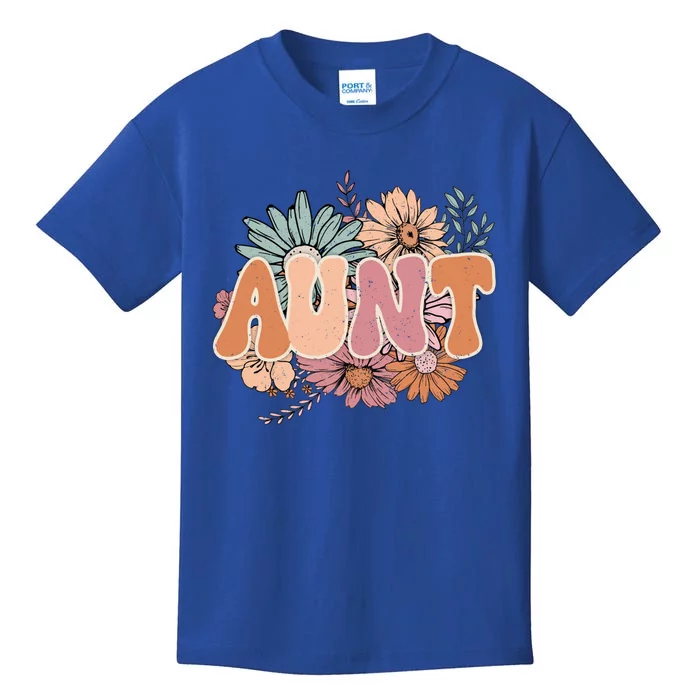 Floral Auntie Vintage Retro Groovy Auntie Best Auntie Ever Gift Kids T-Shirt