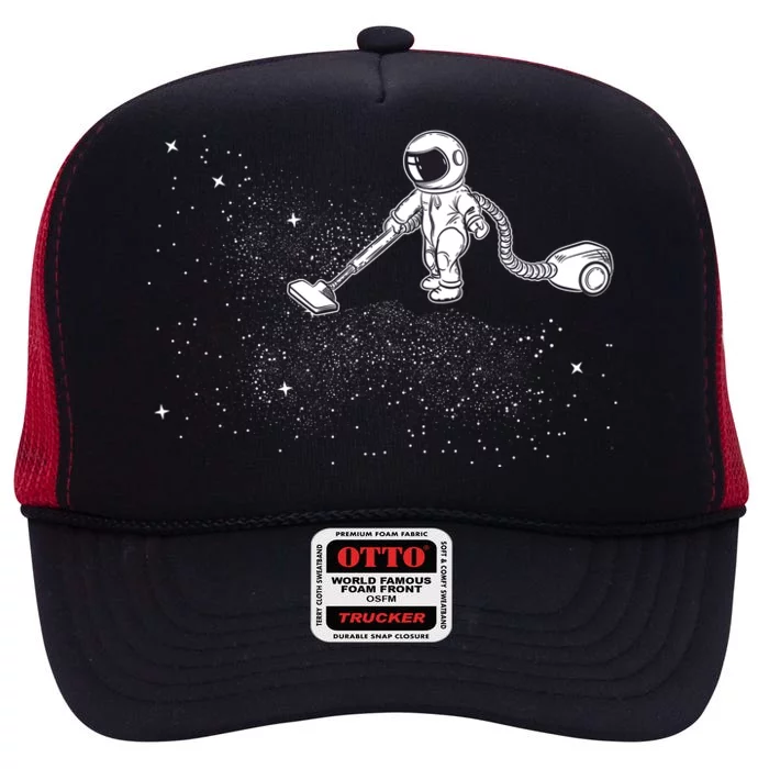 Funny Astronaut Vacuuming Galaxy Stars High Crown Mesh Trucker Hat