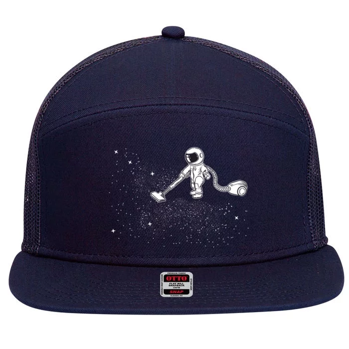 Funny Astronaut Vacuuming Galaxy Stars 7 Panel Mesh Trucker Snapback Hat