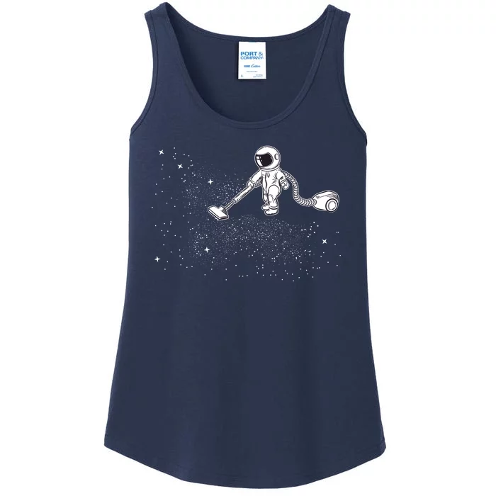 Funny Astronaut Vacuuming Galaxy Stars Ladies Essential Tank