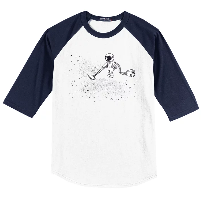 Funny Astronaut Vacuuming Galaxy Stars Baseball Sleeve Shirt