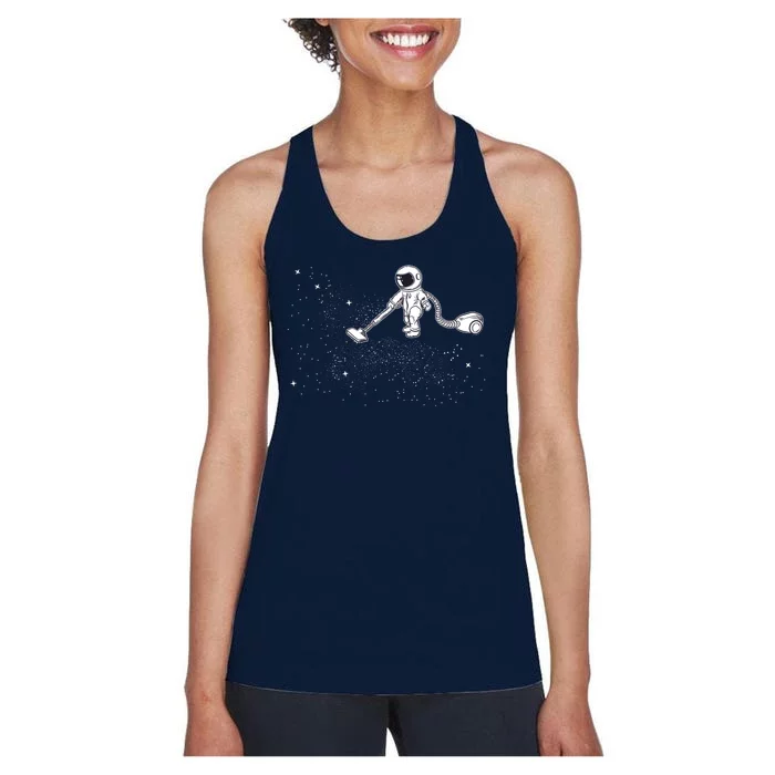 Funny Astronaut Vacuuming Galaxy Stars Women's Racerback Tank