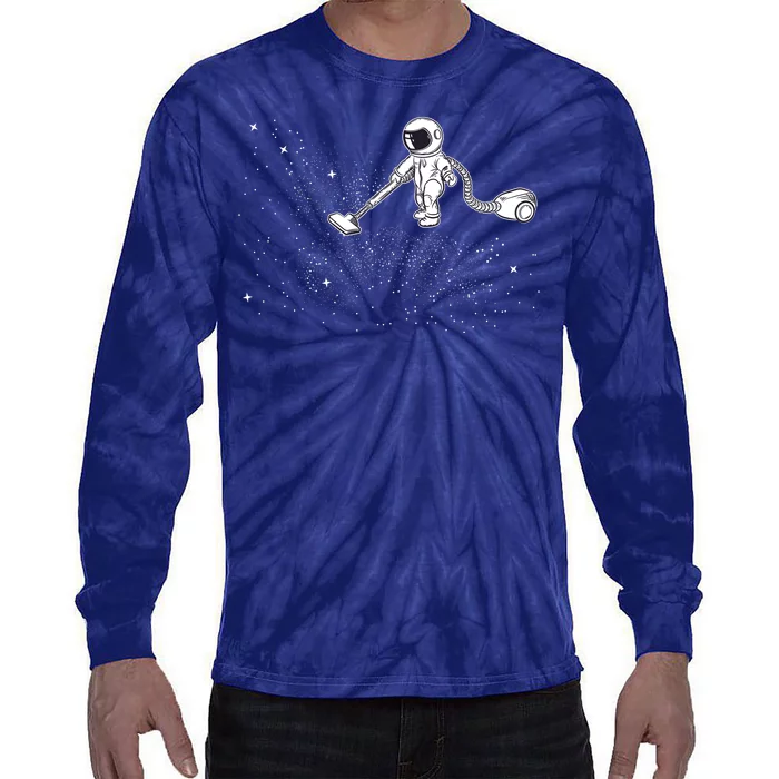 Funny Astronaut Vacuuming Galaxy Stars Tie-Dye Long Sleeve Shirt