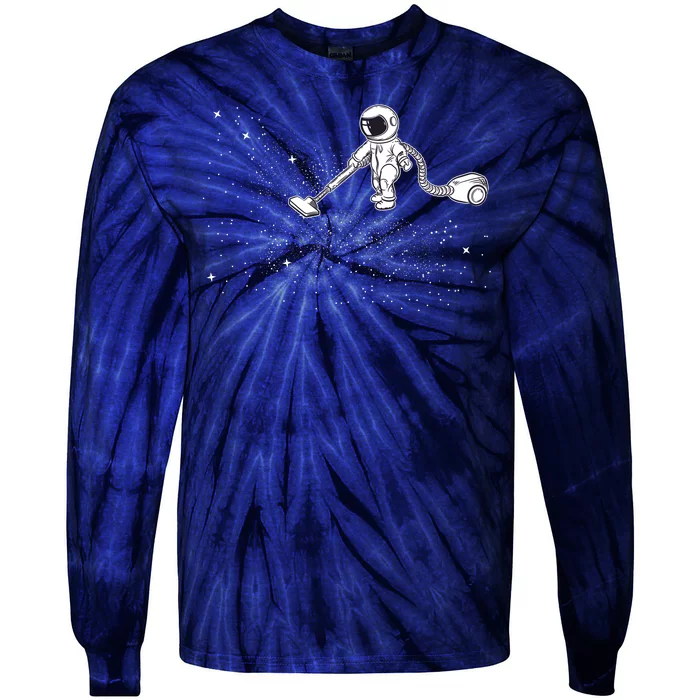 Funny Astronaut Vacuuming Galaxy Stars Tie-Dye Long Sleeve Shirt