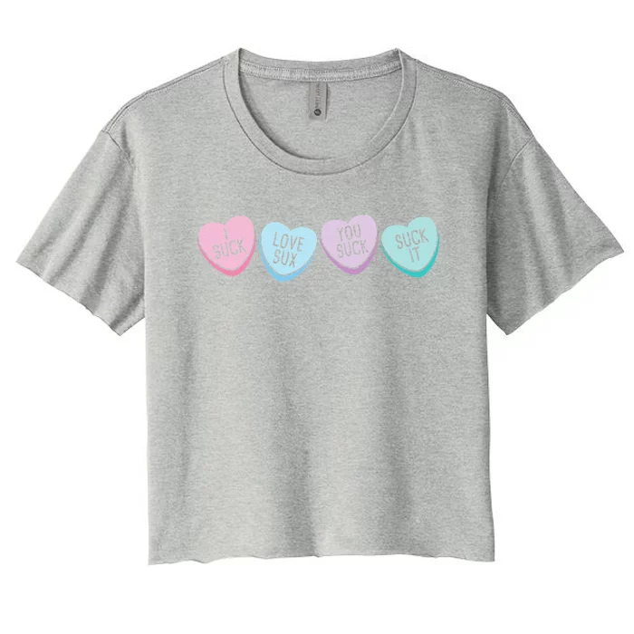 Funny Anti Valentine's Day Sarcastic Love Sucks Gift Women's Crop Top Tee