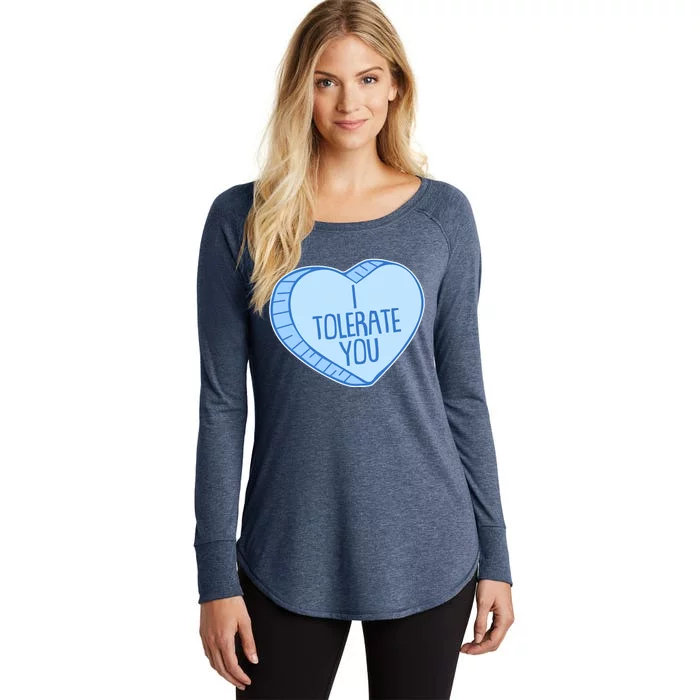 Funny Anti Valentines Day I Tolerate You Candy Heart Women's Perfect Tri Tunic Long Sleeve Shirt