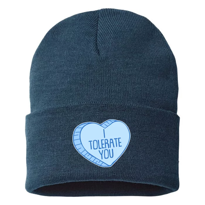 Funny Anti Valentines Day I Tolerate You Candy Heart Sustainable Knit Beanie