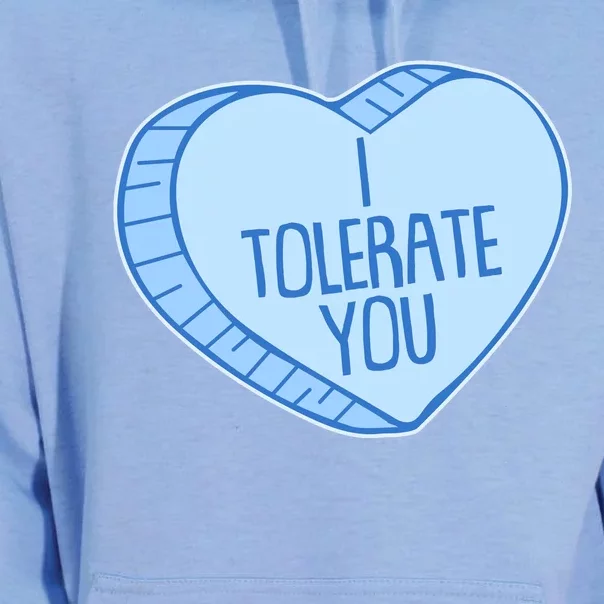 Funny Anti Valentines Day I Tolerate You Candy Heart Unisex Surf Hoodie