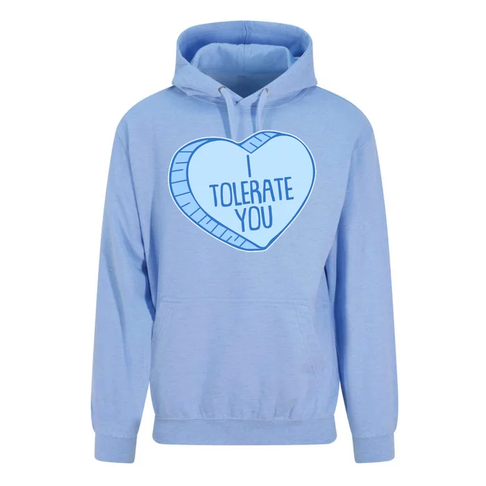 Funny Anti Valentines Day I Tolerate You Candy Heart Unisex Surf Hoodie