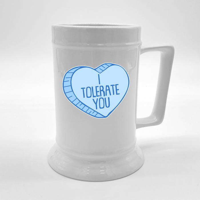 Funny Anti Valentines Day I Tolerate You Candy Heart Front & Back Beer Stein