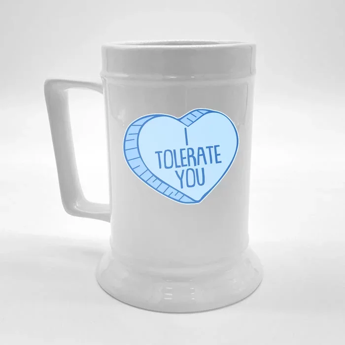 Funny Anti Valentines Day I Tolerate You Candy Heart Front & Back Beer Stein