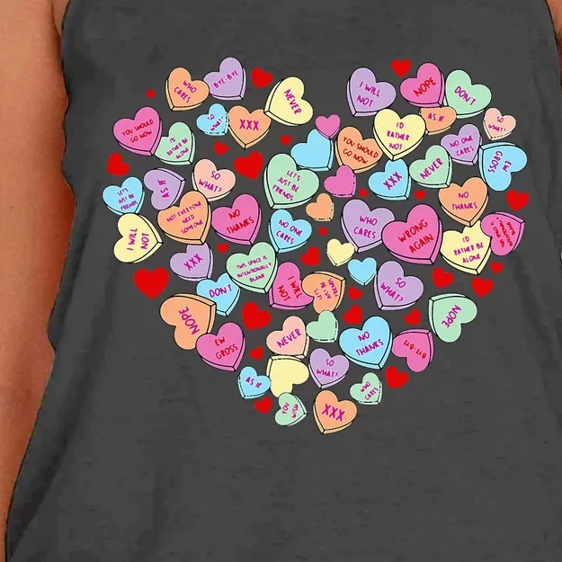 Funny Anti Valentines Day Candy Conversation Heart Single Women's Knotted Racerback Tank