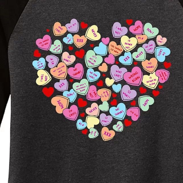 Funny Anti Valentines Day Candy Conversation Heart Single Women's Tri-Blend 3/4-Sleeve Raglan Shirt