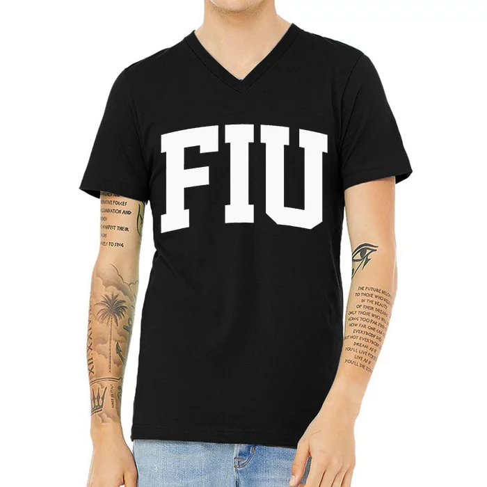 Fiu Arch Vintage College Athletic Sport V-Neck T-Shirt