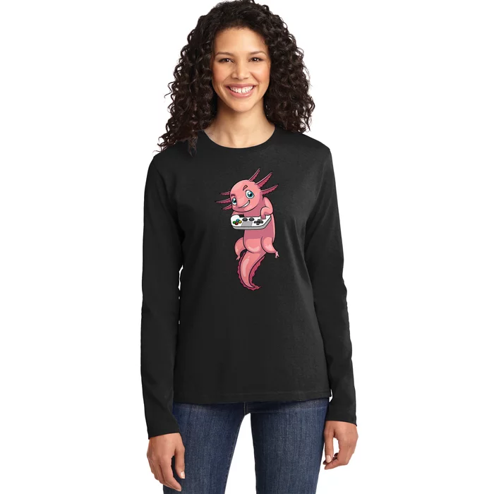 Funny Axolotl Video Gamer Gaming Axolotl Ladies Long Sleeve Shirt