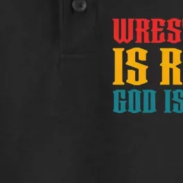 Funny Atheism Wrestling Is Real God is Fake Dry Zone Grid Performance Polo