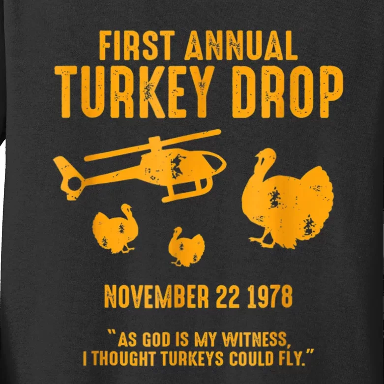 First Annual Wkrp Thanksgiving Day Turkey Drop Kids Long Sleeve Shirt