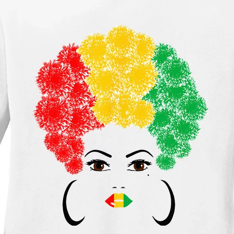 Flowers afro woman black queen african american juneteenth Ladies Long Sleeve Shirt