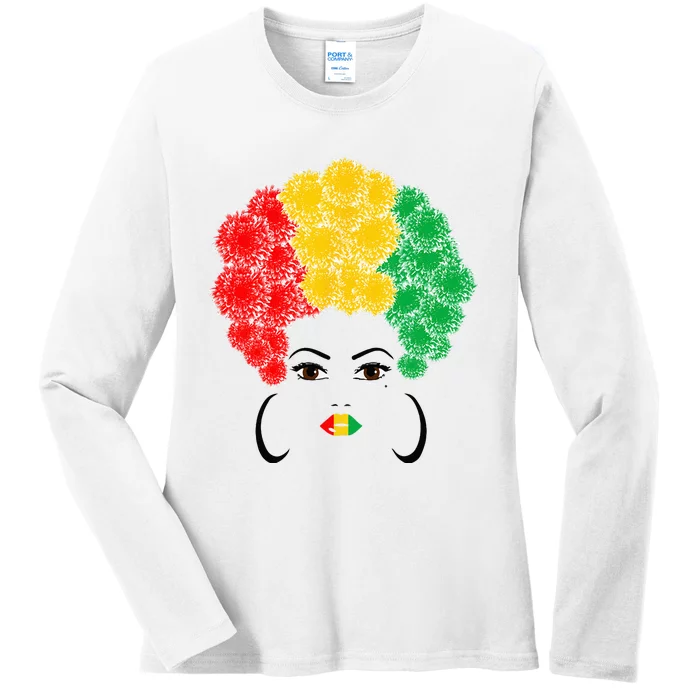 Flowers afro woman black queen african american juneteenth Ladies Long Sleeve Shirt