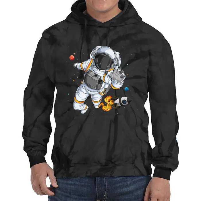 Flying Astronaut With Rocketship Outer Space Tie Dye Hoodie