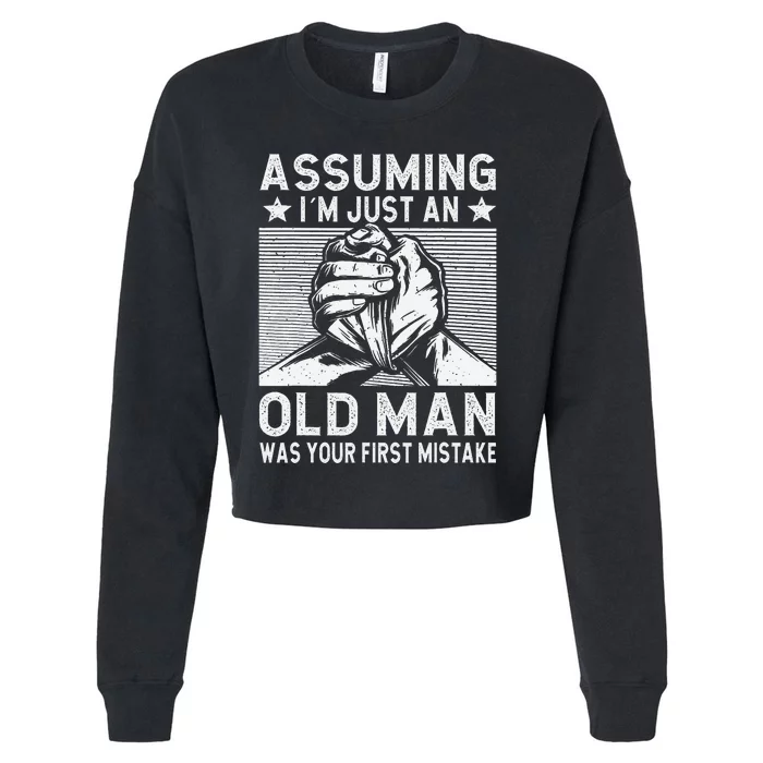 Funny Arm wrestling old man arm wrestler Cropped Pullover Crew