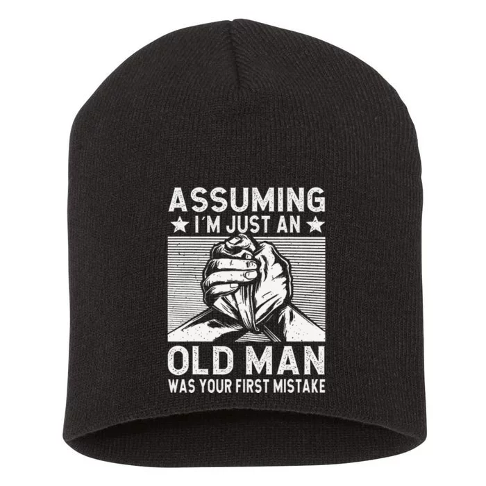 Funny Arm wrestling old man arm wrestler Short Acrylic Beanie