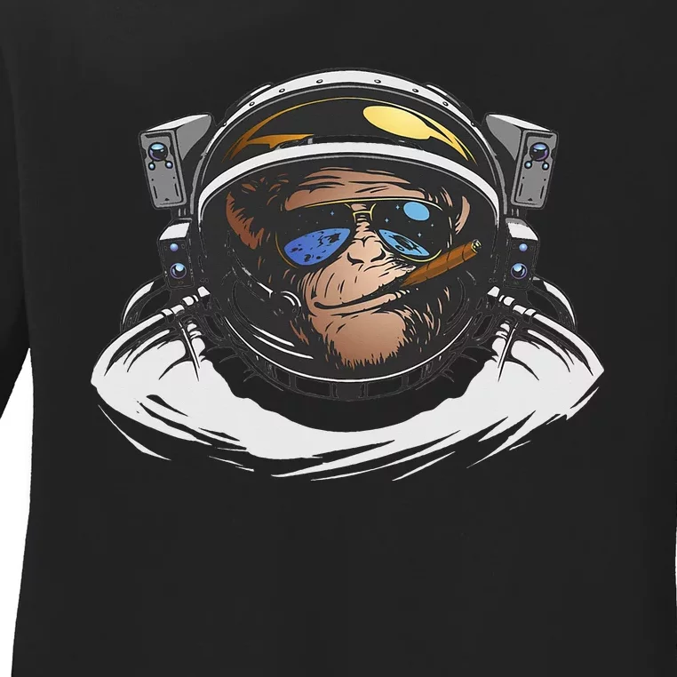 Funny Astronaut With Planets In Hand For Spaceman Ladies Long Sleeve Shirt