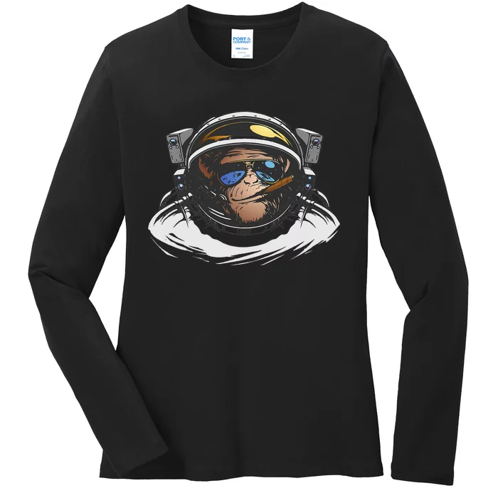 Funny Astronaut With Planets In Hand For Spaceman Ladies Long Sleeve Shirt