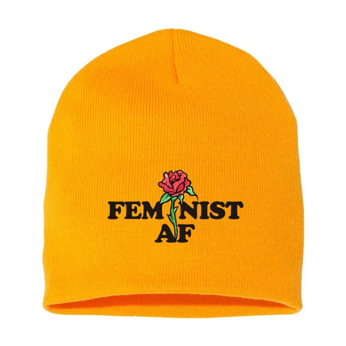 Feminist Af Watercolor Red Rose Art Great Gift Short Acrylic Beanie