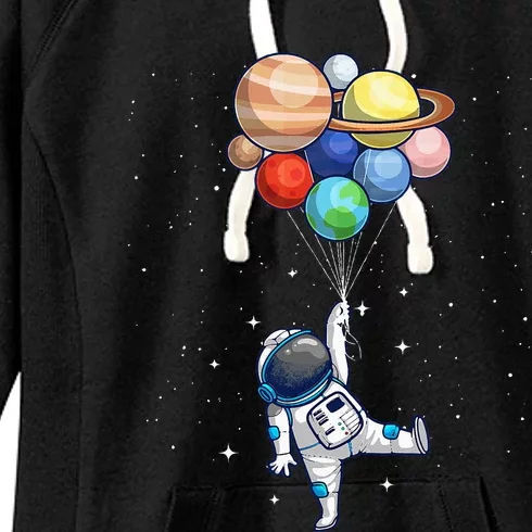 Funny Astronaut With Planets In Hand For Spaceman Women's Fleece Hoodie