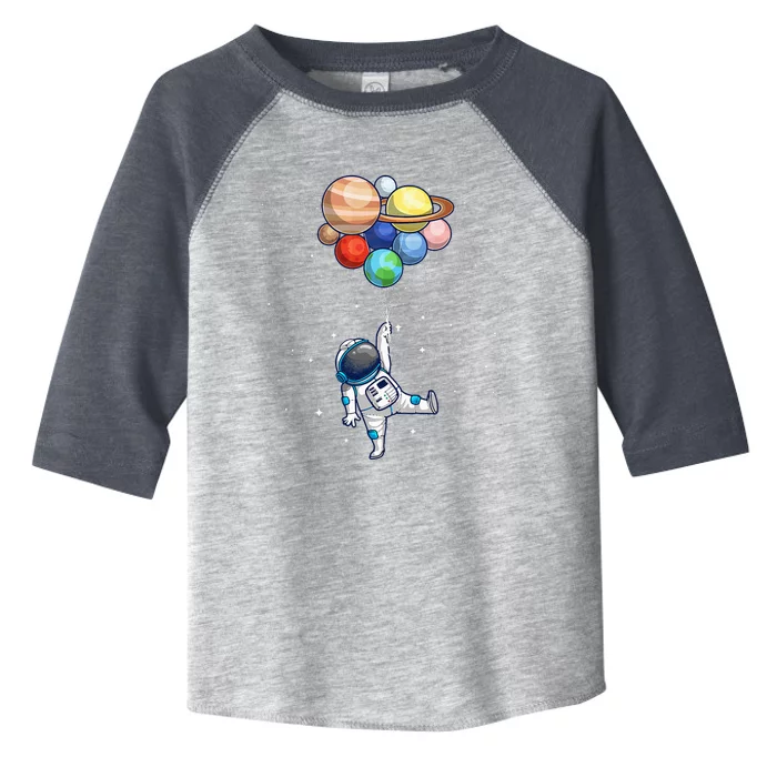 Funny Astronaut With Planets In Hand For Spaceman Toddler Fine Jersey T-Shirt