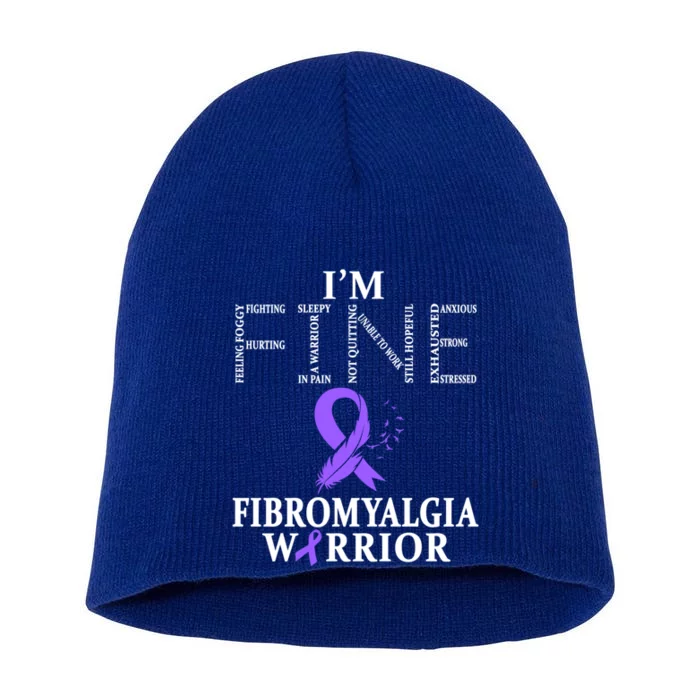 Fibromyalgia Awareness Warrior Support Purple Ribbon Gift Short Acrylic Beanie