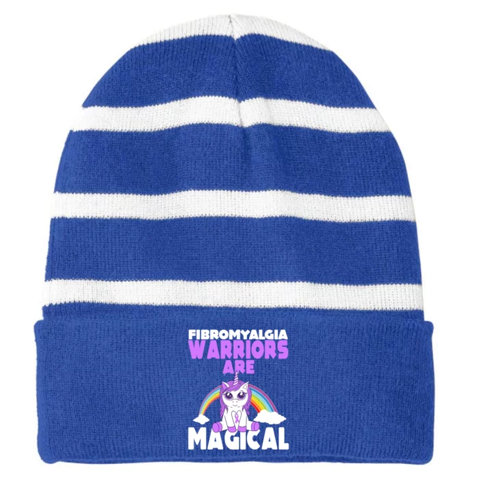 Fibromyalgia Awareness Warriors Are Magical Unicorn Meaningful Gift Striped Beanie with Solid Band