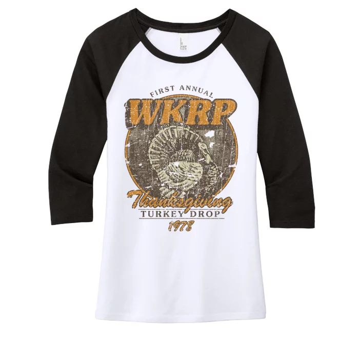 First Annual WKRP Thanksgiving Day Turkey Drop Women's Tri-Blend 3/4-Sleeve Raglan Shirt