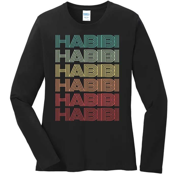 Funny Arabic Word HABIBI Retro Wife Halal Arab Yalla Wedding Ladies Long Sleeve Shirt