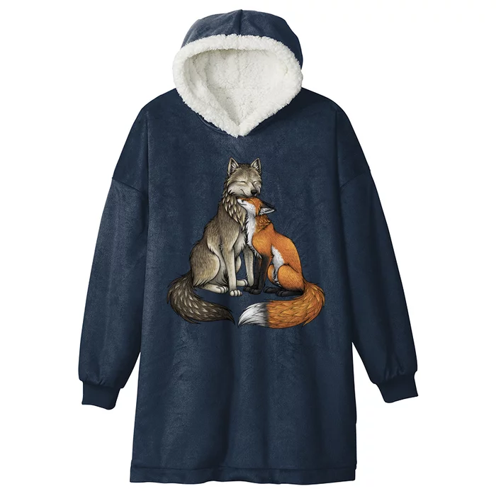 Fox And Wolf Hooded Wearable Blanket