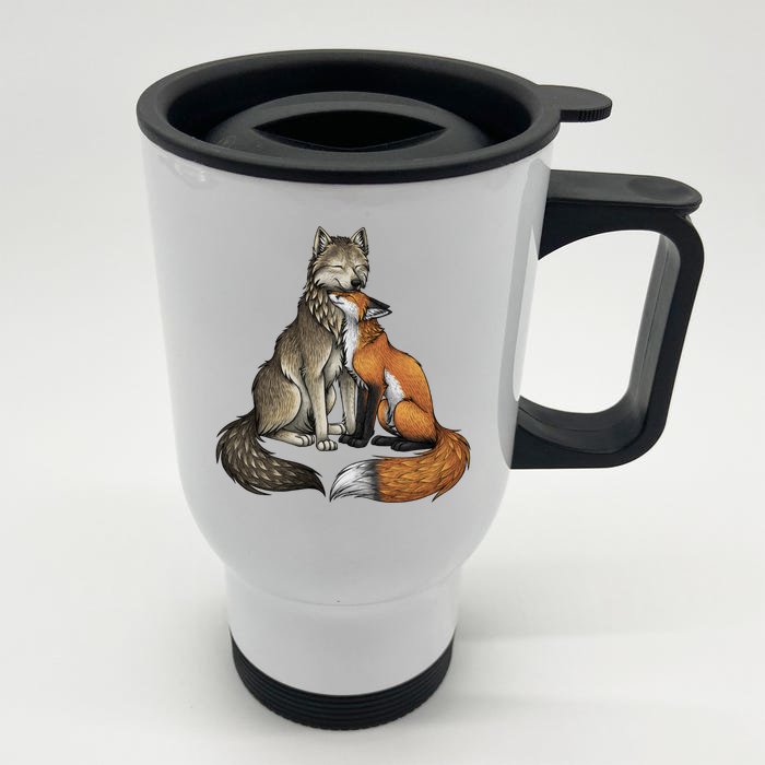 Fox And Wolf Front & Back Stainless Steel Travel Mug