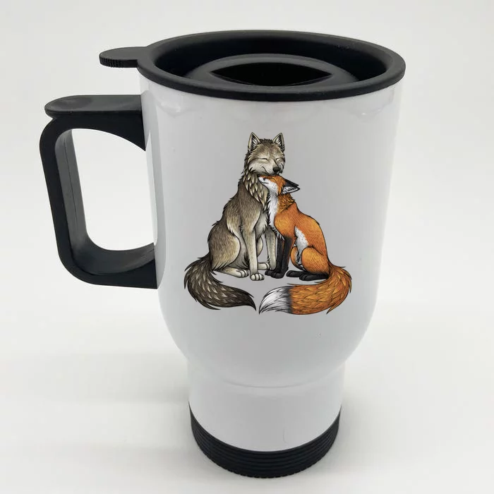 Fox And Wolf Front & Back Stainless Steel Travel Mug