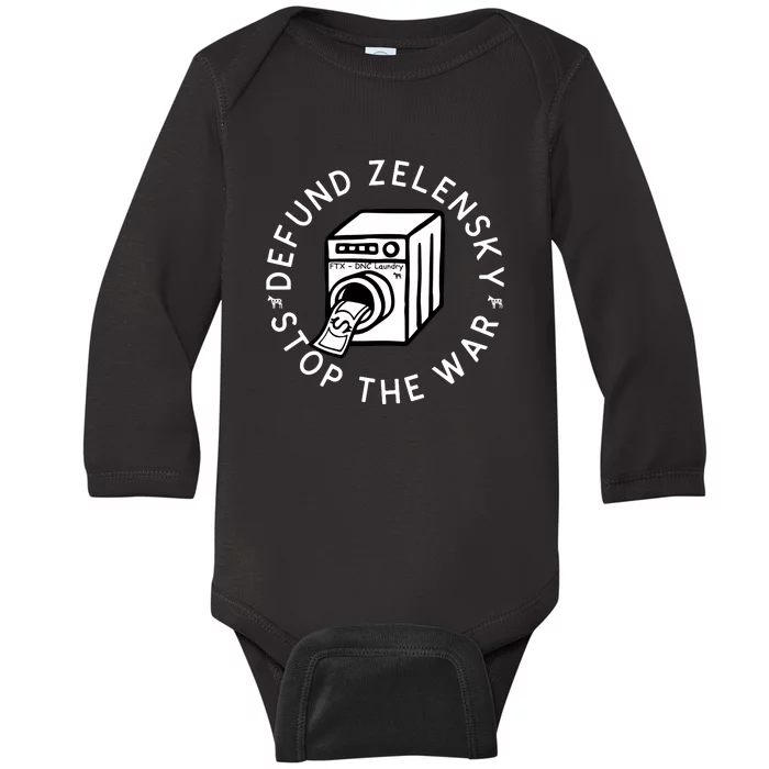 Funny Anti War Defund Zelensky Ukraine FTX Money Laundering Baby Long Sleeve Bodysuit