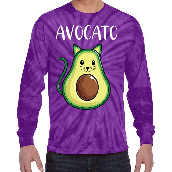 Funny Avocado Women Avocato Cat Tie-Dye Long Sleeve Shirt