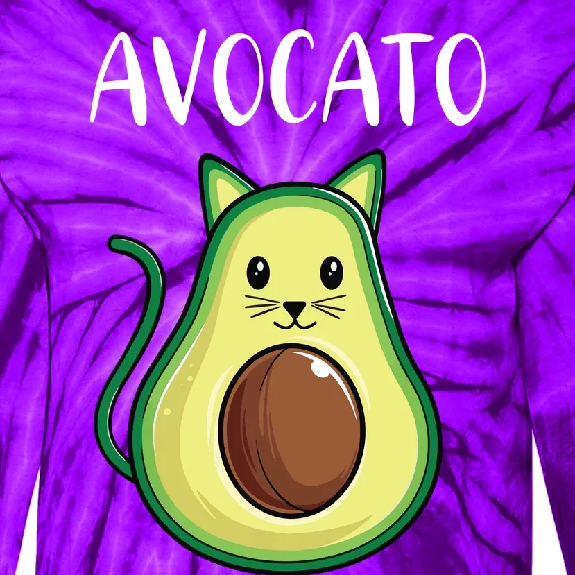 Funny Avocado Women Avocato Cat Tie-Dye Long Sleeve Shirt