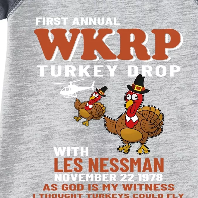 First Annual WKRP Turkey Drop With Les Nessman Thanksgiving Infant Baby Jersey Bodysuit