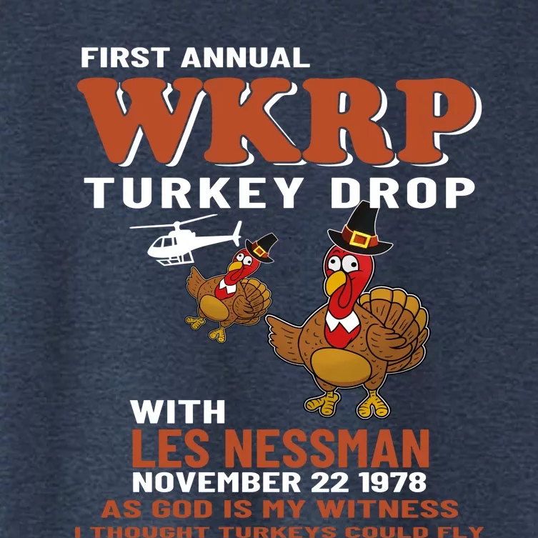 First Annual WKRP Turkey Drop With Les Nessman Thanksgiving Women's Crop Top Tee