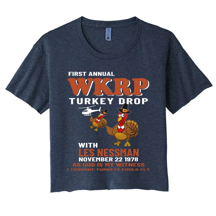 First Annual WKRP Turkey Drop With Les Nessman Thanksgiving Women's Crop Top Tee