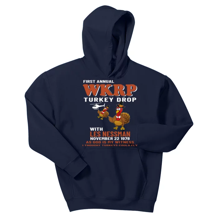 First Annual WKRP Turkey Drop With Les Nessman Thanksgiving Kids Hoodie